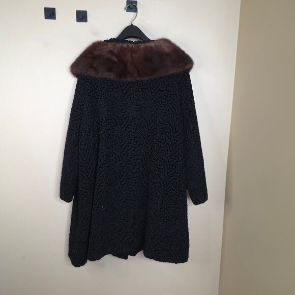 Vintage Rubin's Swirled Heavy Long Lined Coat with Fur Collar in Black Size XL - Picture 6 of 12